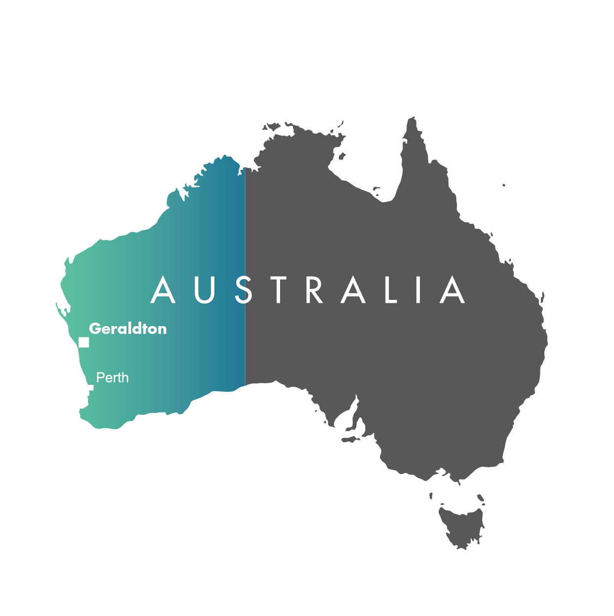 Map of Australia, showing Geraldton's location in Western Australia